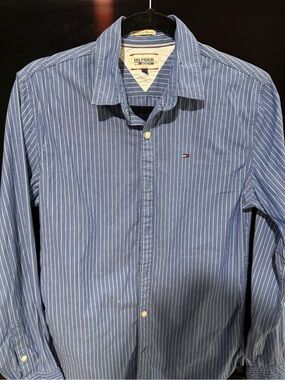 Tommy Hilfiger Blue and White Stripe Dress Shirt